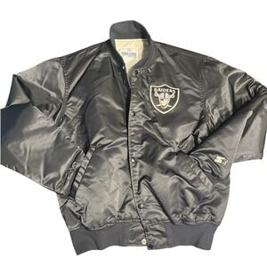 Vintage 90s Raiders Starter Pro Line Satin‎ Jacket L Black USA Made Rare